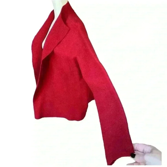 Eileen Fisher 100% Boiled Wool Women’s Jacket Red Sz S Cowl Cape Oversized - Picture 7 of 11